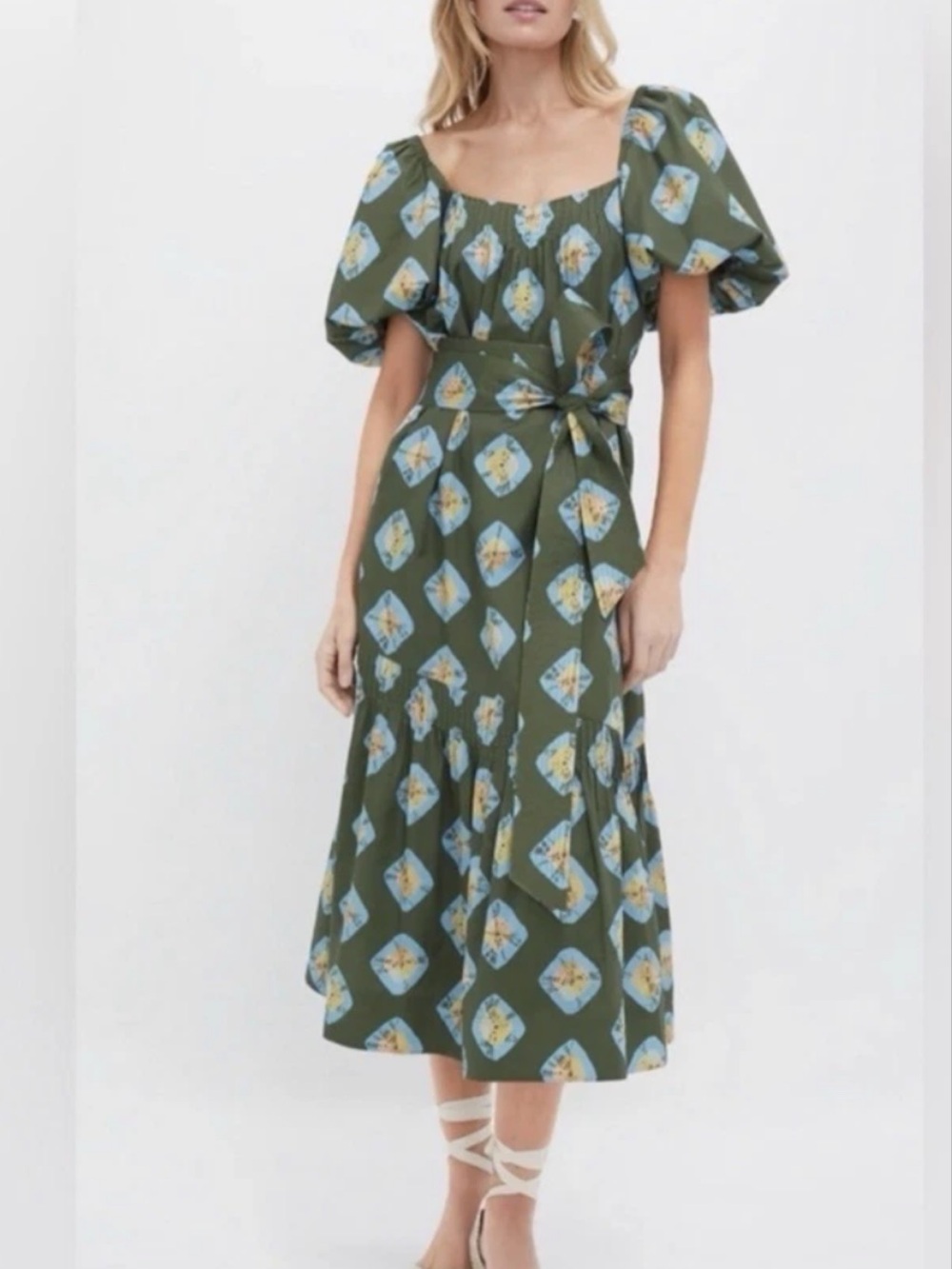 Tuckernuck Clary Dress in an Olive and Aqua Diamond
